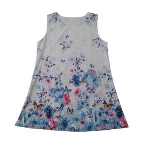 Women's Light Blue Flowers & Butterflies Print Trapezoid Mini Dress Size Medium